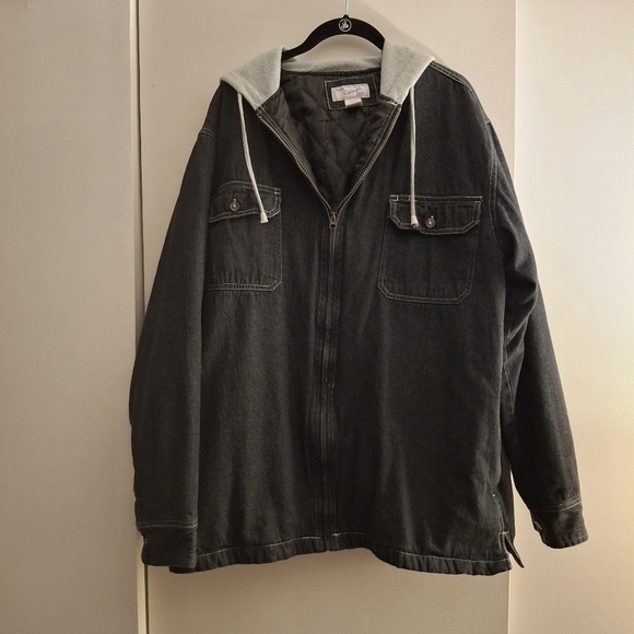 Haband Casual Joe Men's Black Denim Quilred Hoodie Jacket - Picture 1 of 10